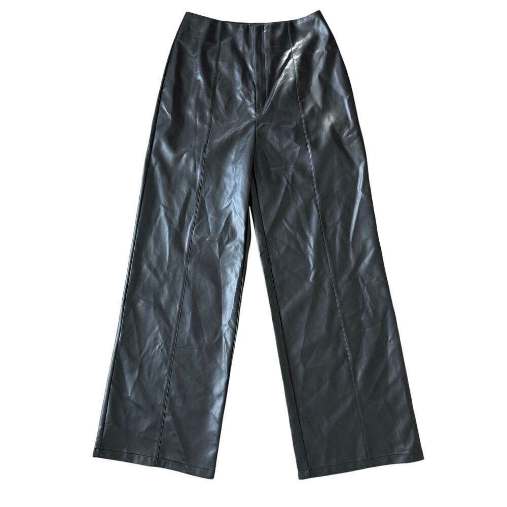 NWT Commense Faux Leather Wide Leg High-Rise Black Pants Women's Size Medium